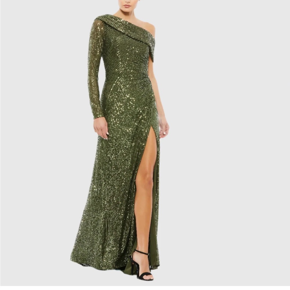 Elegant Green Sequin One-Shoulder Dress